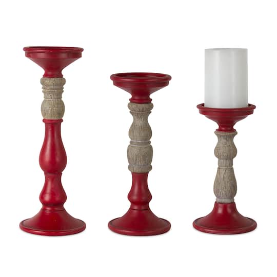 Candle Holder Set, 8.5", 10.5" & 12.5" By Melrose in Red | Michaels®